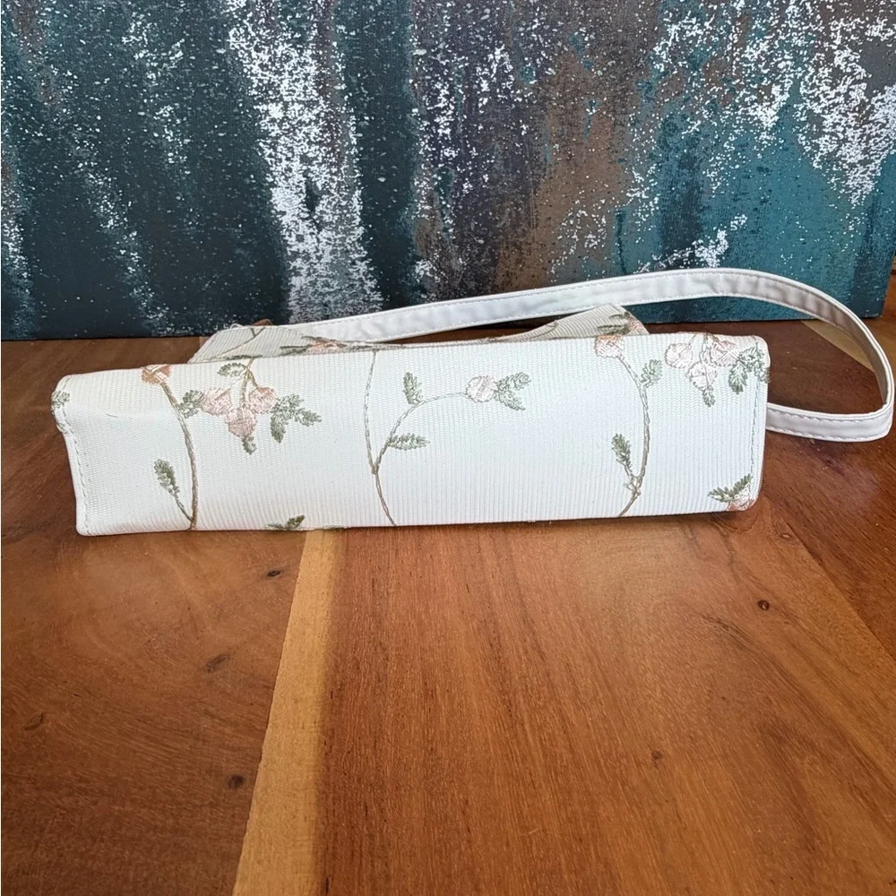 Floral Embroidered Faux Leather Baguette Bag
